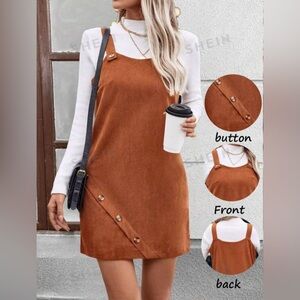 SHEIN Camel Button Design Suspender Dress NWT